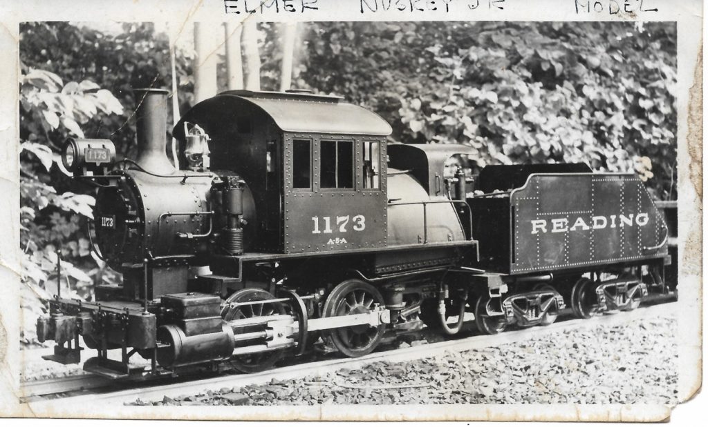 Undated photo of Elmer Nuskey's Reading A5a Camelback 0-4-0 Locomotive taken at NJLS track